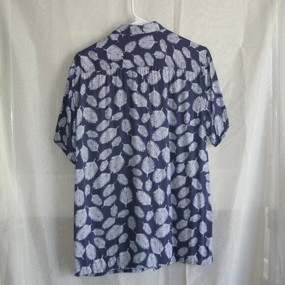 Nickel & Iron Blue and White Button Shirt with Palm Pattern - Picture 2 of 5